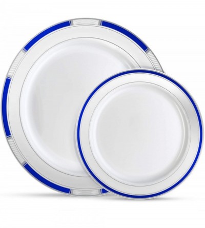 Anal Sex Toys Designer Dinnerware Set - 32 Disposable Plastic Party Plates - Plates with Blue Rim & Silver Accents - Includes...