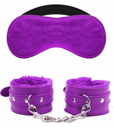 Restraints Soft Fur Leather Handcuffs- Velvet Cloth Blindfold Eye Mask for Sex Play - Purple - C318EW4ER62 $12.03