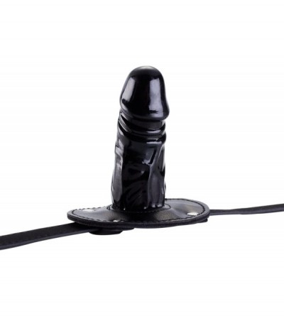Gags & Muzzles Lockable Dildo Penis Mouth Gag with Lock Bondage Leather Strap On BDSM Adult Sex Toy (Long) - Black - CN12G8OB...