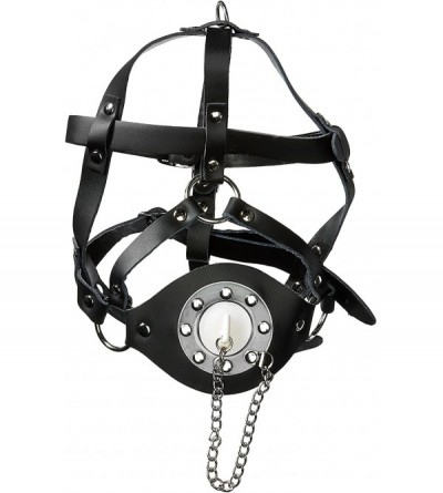 Gags & Muzzles Plug Your Hole Open Mouth Leather Head Harness - CM1298ZMMI7 $61.06