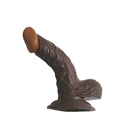 Dildos Real Skin Afro American Flexible Curved Whopper Dong W/Balls & Super Suction Base- 5-inch- Brown - CO1157WWI2B $30.16
