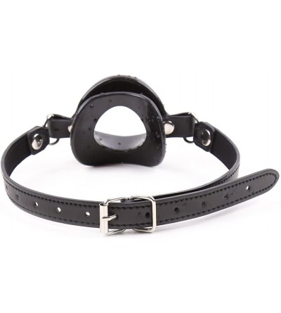 Gags & Muzzles Silicone Lip Open Mouth Gag with Lock Bondage Leather Oral Sex Strap On BDSM Adult Sex Toy (Black) - Black - C...