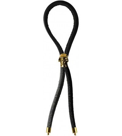 Restraints Cock Ring Lasso Leather Strap- Black- Gold Skull Bead- 1.3 Ounce - Gold Skull Bead - CL18L5Z288Y $22.70
