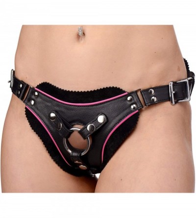 Dildos Low Rise Leather Strap-On Dildo Harness with Pink Accents - CE11K4AKCMX $91.50