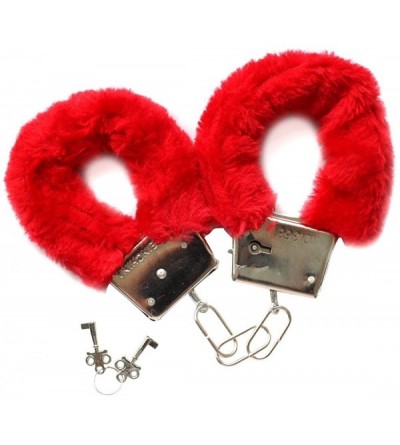 Restraints Sexy Furry Fuzzy Night Party Working Metal Cuffs for Women Men Couples Game Novelty Gift - Red - CU180HSZR55 $8.93