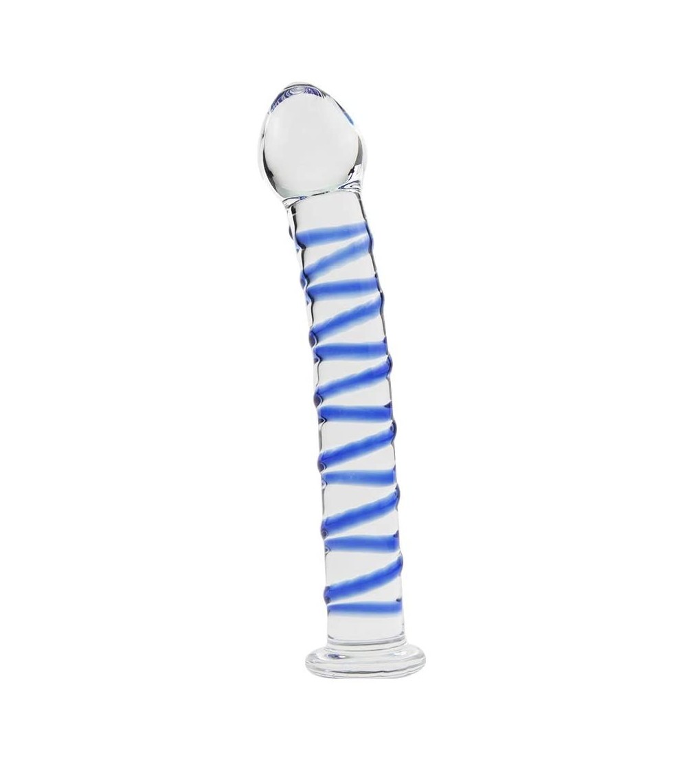 Dildos Crystal Glass Pleasure Wand Dildo Penis with Blue Raised Spiral Texture Mushroom Tip Anal Butt Plug for G-spot Stimula...
