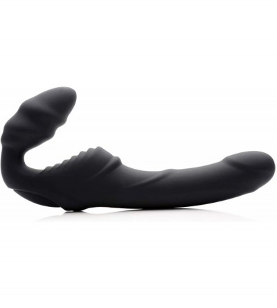 Anal Sex Toys Slim Rider Ribbed Vibrating Silicone Strapless Strap On - CJ18KXN65X3 $44.57