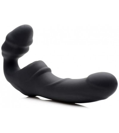 Anal Sex Toys Slim Rider Ribbed Vibrating Silicone Strapless Strap On - CJ18KXN65X3 $44.57