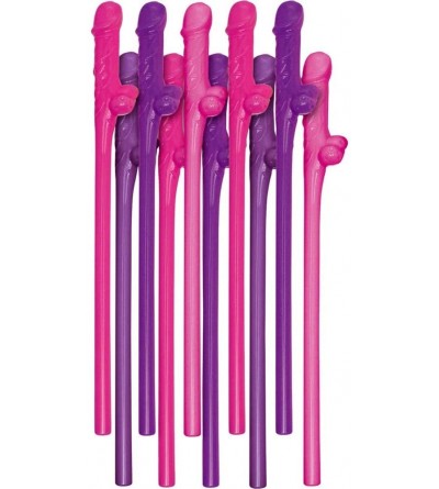 Novelties Bachelorette Party Pink and Purple Pecker Straws - 10 Straws - Pink and Purple - CT11JZP6N6X $6.31