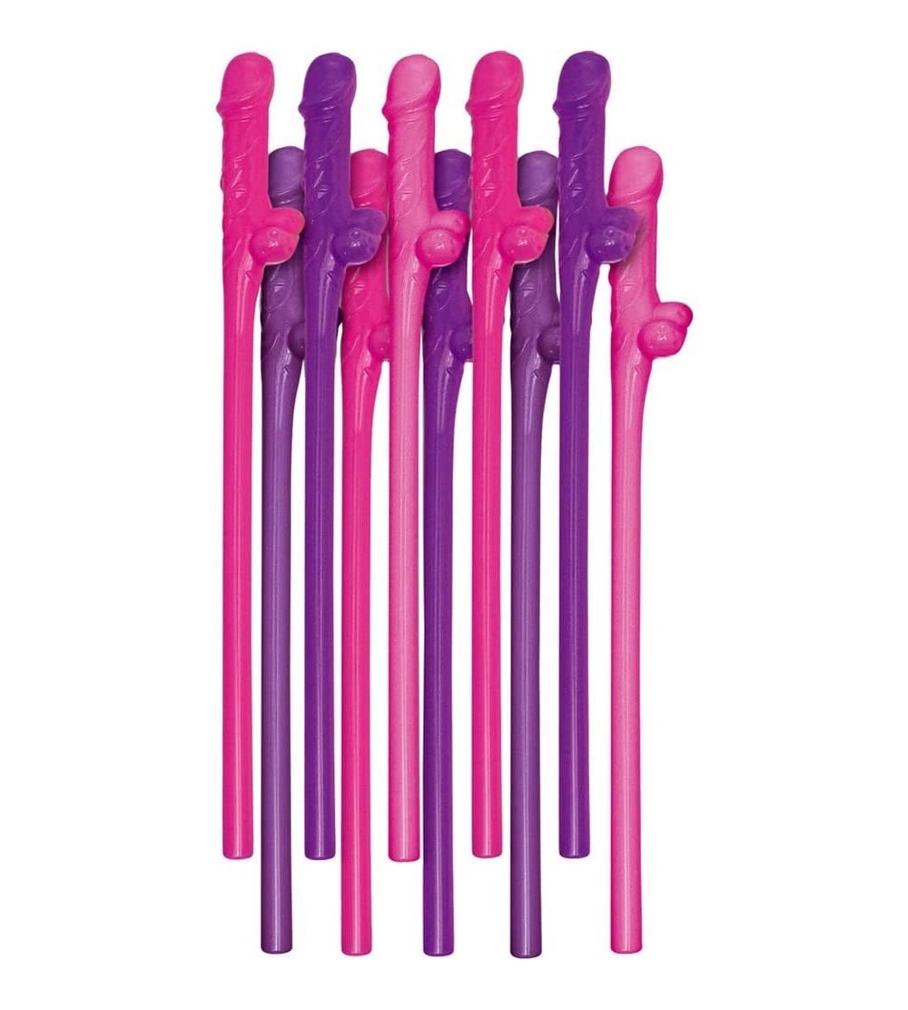 Novelties Bachelorette Party Pink and Purple Pecker Straws - 10 Straws - Pink and Purple - CT11JZP6N6X $6.31