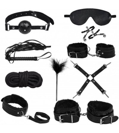 Restraints 10 Pcs Under Bed Restraint kit Set Fetish Cuffs collar adjustable bed ankle cuffs restraints for Couple Black - CL...