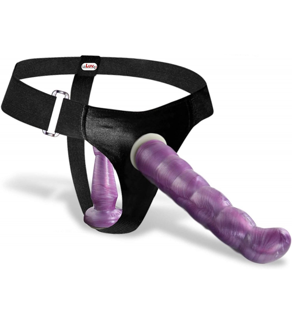 Anal Sex Toys Female Strap-On 7 Inch and 5 Inch Purple Double Dong Harness - C211GB96I8T $12.16