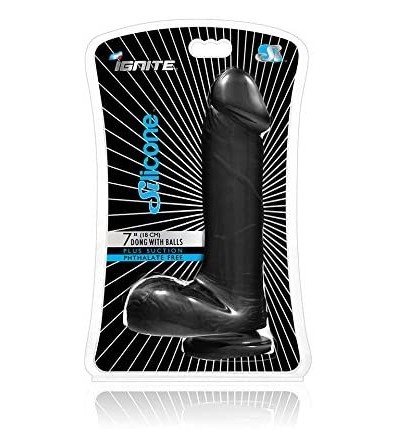 Dildos Silicone Dong with Balls Suction- Black- 7 inch- 16 Ounce - C911JJ84O5D $24.14