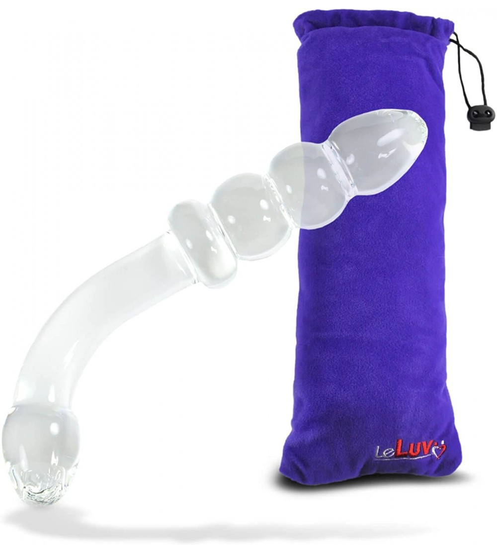 Dildos Dildo 7.5 inch Bent Clear Glass Wand G-Spot Beads Bundle with Premium Padded Pouch - Clear - CO1844MGEIU $9.05
