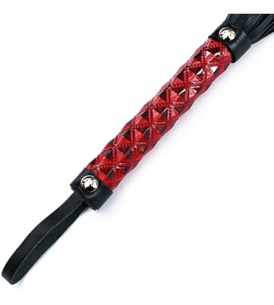 Paddles, Whips & Ticklers Faux Leather Short Riding Whip with Diamond Pattern Handle - C618QXNA7UU $6.32