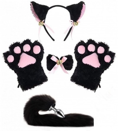 Anal Sex Toys All Black Cat Fox Cosplay Costume Kitten Plush Tail Ears Headband Collar Paws Lolita Anime Gothic Set (NO.1) - ...