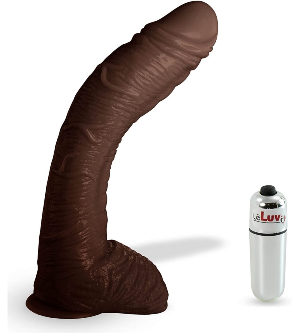 Dildos Dildo Big Bent 10 Inch Realistic Suction Cup Thick Veiny Curved Chocolate Bundle with Bullet Massager - Brown - CE11NO...