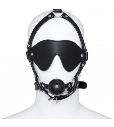 Gags & Muzzles Hollow Mouth Ball Leather Harness Blindfolded Creative Mouth Plug - Black-hollow mouthball - CH196DIDQ4U $42.09
