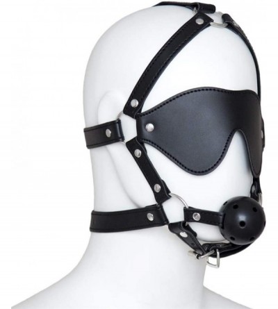 Gags & Muzzles Hollow Mouth Ball Leather Harness Blindfolded Creative Mouth Plug - Black-hollow mouthball - CH196DIDQ4U $20.76