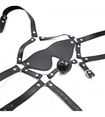 Gags & Muzzles Hollow Mouth Ball Leather Harness Blindfolded Creative Mouth Plug - Black-hollow mouthball - CH196DIDQ4U $20.76