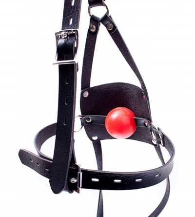 Gags & Muzzles Panel Mouth Gag Harness Mask - Panel Gag with Silicone Solid Ball Gag Lockable Leather Head Harness Bondage Ma...
