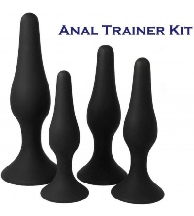 Anal Sex Toys 4Pcs/Set Soft Medical Silicone Trainer Kit ànâ.les Plù-.gs Beginner Set for Women and Men (Black) - Black - CI1...