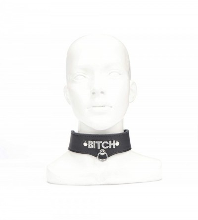 Restraints Genuine Wide Leather Collar with Diamond Decorating Word (Bitch) - Bitch - CK12HCAV75D $16.99