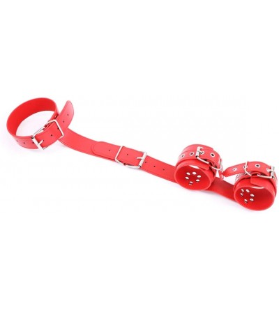 Restraints Restraints Red Faux Leather Wrist Cuffs Connect with Neck Collar for Bondage Slave Harness Life - Red - CW128MVRZT...
