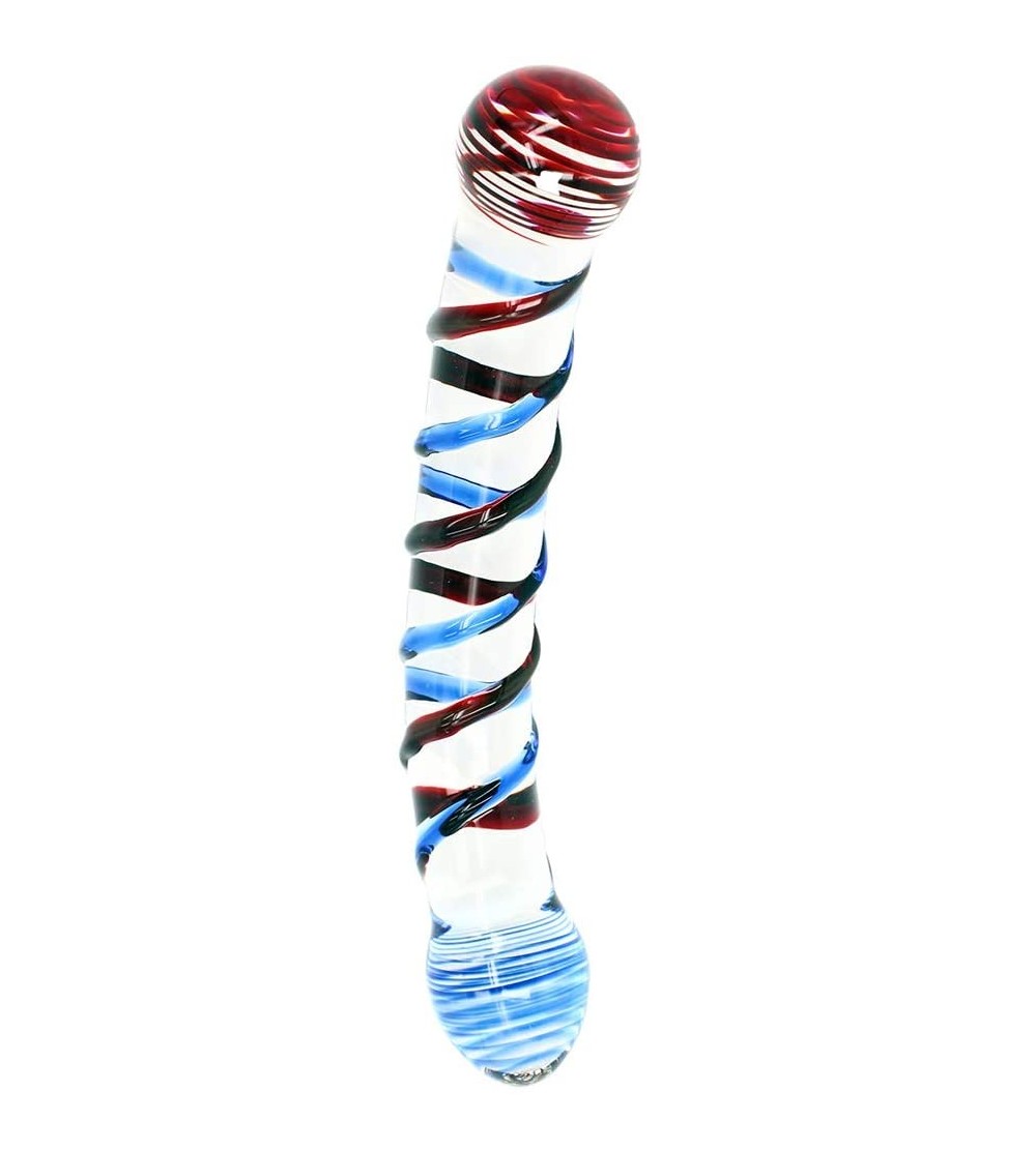 Dildos 7.9 Inches Colorful Two Head Clitoral Stimulator Glass Dildo with Anal Plugs- Glass Pleasure Wand for Couples - CW11AI...