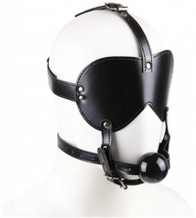 Blindfolds PU Leather Hood Blindfold Headgear Solid Mouth Ball Role Play Hallowmas Costume Masquerade Party Accessories (Blac...