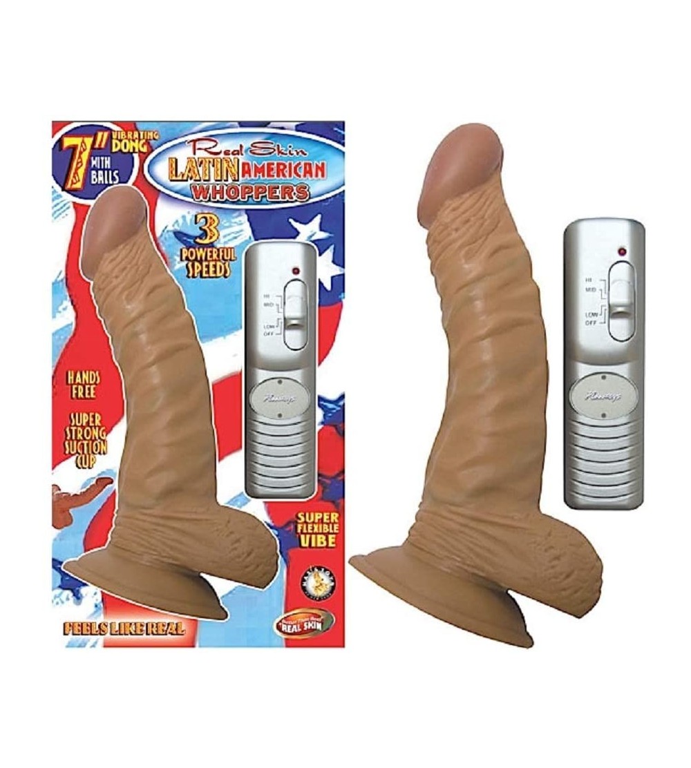Dildos Latin American Whoppers 7in. Curved Vibrating Dong with Balls with Universal Harness Includes a Free Bottle of Adult T...