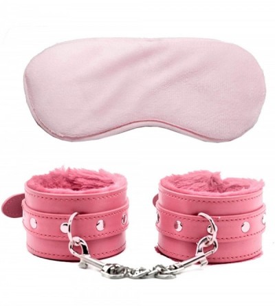 Restraints Leather Handcuffs Adjustable and Sleep mask Suit for Him or Her - Pink - CM19I5N2D8Y $28.49