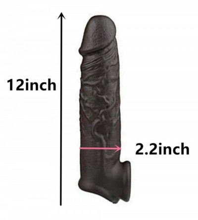 Pumps & Enlargers 12" Thick Black Color Extra Large Male Girth Enlarger Massage Extender Silicone Sleeve for Couple - CS190WY...