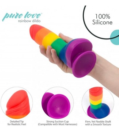 Dildos 8 inch Rainbow Striped Silicone Dildo with Suction Cup- Pride Colors- Harness Compatible- Adult Sex Toy - CF18H5C8ISO ...