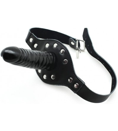 Gags & Muzzles Single-Ended Dildo Gag- Leather Single Dong Hardness Mouth Plug Black - C1127XIBTDZ $45.81