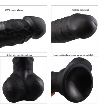 Dildos 8 Inch Black Silicone Realistic Toys Waterproof Tools for Women Female - C918SY239GM $13.39