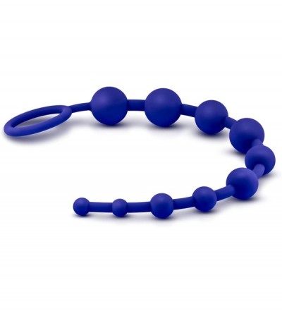 Anal Sex Toys Silky Smooth Beginner Silicone Anal Beads 12.5" Length with Pull Handle - Indigo - CS12NETDLYY $12.48