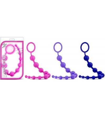 Anal Sex Toys Silky Smooth Beginner Silicone Anal Beads 12.5" Length with Pull Handle - Indigo - CS12NETDLYY $12.48