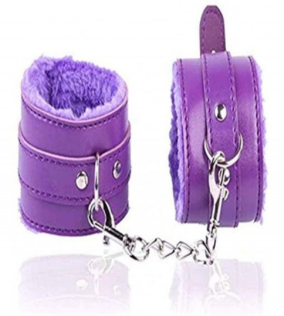 Blindfolds PU Furry Fuzzy Handcuffs and Satin Blindfold Eye Mask Set for Women - Purple - C618QALRQAW $12.16