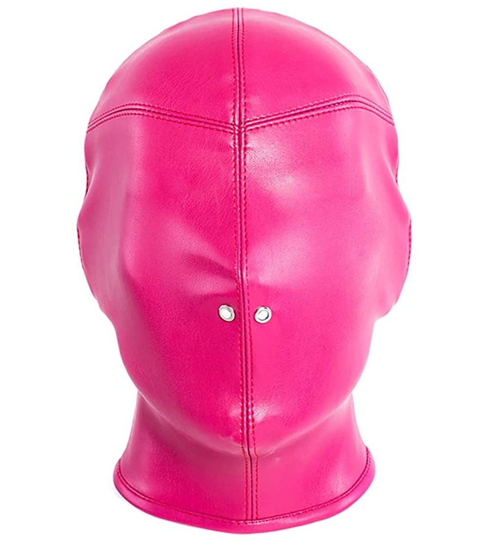 Blindfolds Leather Bondage Full Face Mask Head Hood Breathable Fetish Mask Restraint Head Hood Adult Sex Toys BDSM - Red - CZ...
