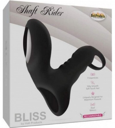 Penis Rings Bliss Shaft Rider Rechargeable Vibrating Cock Ring - Black - CA18WLCKS04 $60.48