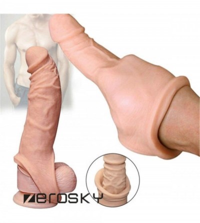 Pumps & Enlargers Skin 9-INCH Silicone Cóndom Reusable Pênnís Sleeve Enlargement Toys for Men Chástity Clítoris Stímulator Pê...