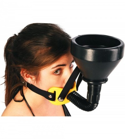 Gags & Muzzles The Original - Funnel Gag - Latrine - Beer Bong (Black Leather - Yellow Coated Pad) - Black Leather - Yellow C...