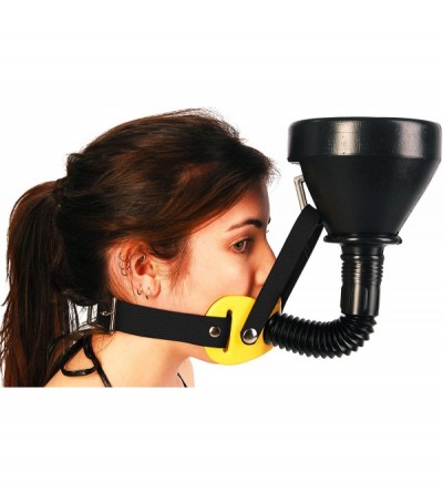 Gags & Muzzles The Original - Funnel Gag - Latrine - Beer Bong (Black Leather - Yellow Coated Pad) - Black Leather - Yellow C...