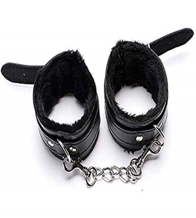 Blindfolds PU Furry Fuzzy Handcuffs and Satin Blindfold Eye Mask Set for Women - Black - CJ18QX5HQM9 $12.22