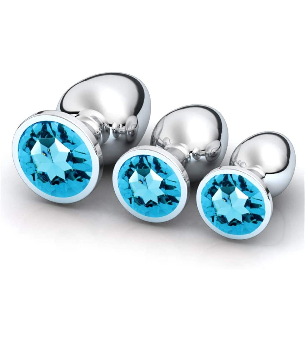 Anal Sex Toys 3Pcs Anal Plug Stainless Steel Booty Beads Jewelled Anal Butt Plug Sex Toys Products for Men Couples (Lightblue...