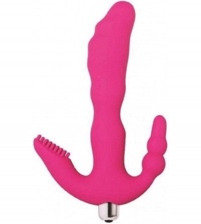 Vibrators Triple Play Pleaser Vibrator- Pink - Waterproof Silicone G Spot Vibrator- Clit Stimulator and Butt Plug in One - Wi...