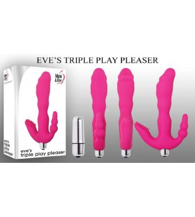 Vibrators Triple Play Pleaser Vibrator- Pink - Waterproof Silicone G Spot Vibrator- Clit Stimulator and Butt Plug in One - Wi...