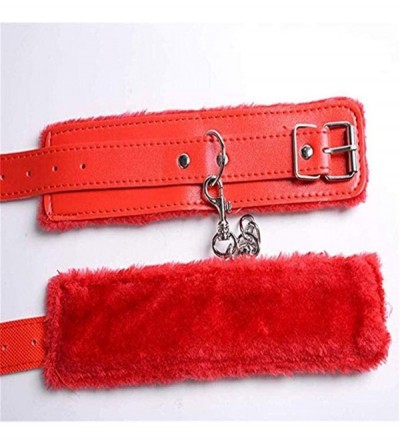 Blindfolds PU Furry Fuzzy Handcuffs and Satin Blindfold Eye Mask Set for Women - Red - CS18QX5WQ78 $8.46