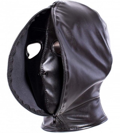 Gags & Muzzles Leather Bondage Mask- Black Full Face Breathable Restraint Head Hood- Sex Toys- for Unisex Adults Couples- BDS...